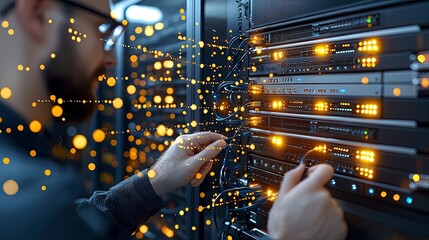 Data management and network optimization in a high-tech server room modern data center digital infrastructure professional environment close-up view efficiency enhancement