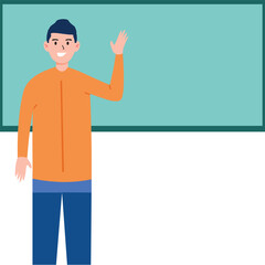 vector of a Smiling Teacher Presenting on Screen