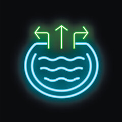 Glowing neon icon representing the water cycle with evaporation, condensation and precipitation, ideal for educational resources