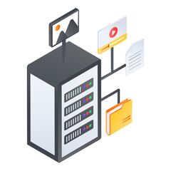 Spaces Object Storage  isometric concept, Media Server Rack vector icon design, Web hosting service Symbol, Computing machines Sign, Internet Application Management stock illustration