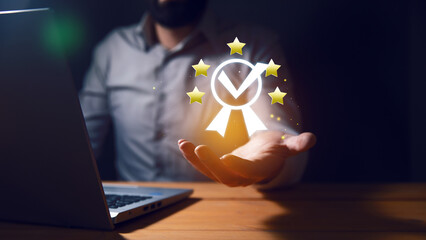 concept of a businessman with a hand drawn light star