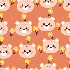seamless pattern cartoon bear with flower. cute animal wallpaper for fabric print, gift wrap paper