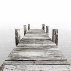Fototapeta premium Serene Wooden Pier Over Still Water in Tranquil Nature Setting