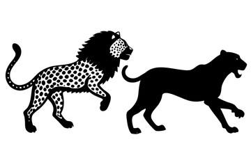 Silhouette of a Lion & Cheetah Vector Illustration - SVG, PNG, EPS, AI, PSD Files