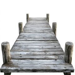 Fototapeta premium Wooden Dock Extending Over Calm Water in Bright Daylight Scene