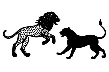 Silhouette of a Lion & Cheetah Vector Illustration - SVG, PNG, EPS, AI, PSD Files