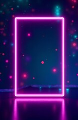 Glowing neon frame with festive particles. The bright border catches attention. Perfect for holiday promotions, birthdays, sales, or custom messages