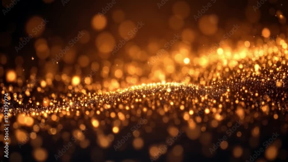 Wall mural golden particles in an undulating wave formation, shimmering with dynamic light against a dark backd