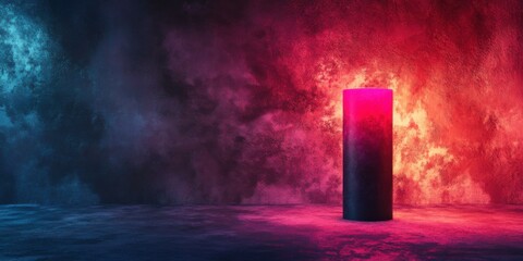 Vibrant abstract background featuring a cylindrical object illuminated by contrasting colors, ideal for artistic projects, event promotions, or digital media.