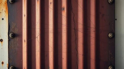 Obraz premium Rusty Metal Sheet with Vertical Lines and Weathered Textures