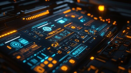 A closeup of a touchscreen on a control panel displaying a variety of toggles and switches that allow for the adjustment of manufacturing conditions with bright indicators showing current