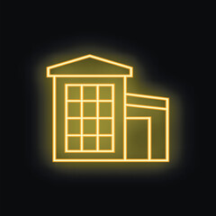 Simple neon yellow office building with glowing windows, perfect for projects related to business, architecture, and urban life