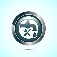 Water supply service icon design illustration. Plumbing repair service sign symbol, Gray color round button design