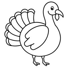 Cute Silhouette of a Turkey line art vector cartoon illustration
