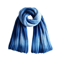 Thick Knit Scarf in Gradient Winter Blues Isolated on Transparent Background