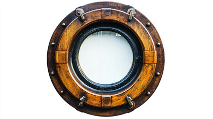 Obraz premium Unique wooden porthole with a circular design, showcasing craftsmanship and marine aesthetics