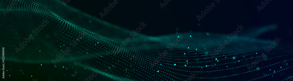 Poster Futuristic sound flow wave. Equalizer for music. Data transfer. 3D rendering.