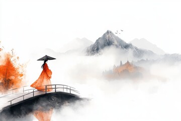 A dreamy watercolor depiction of a person bowing respectfully at a shrine, with delicate brushstrokes capturing the serene atmosphere of cultural compliance