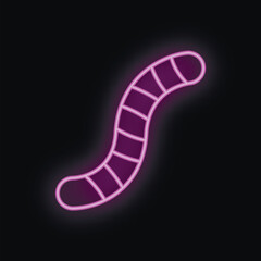 Glowing neon purple worm is crawling on a black background
