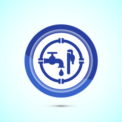 Water supply service icon design illustration. Plumbing repair service sign symbol, Blue color button design