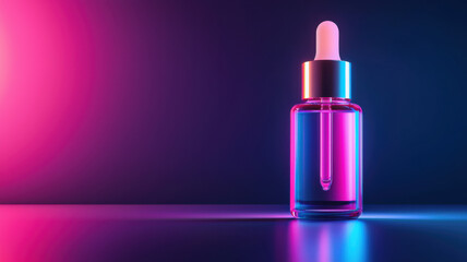 Futuristic skincare serum bottle with vibrant lighting