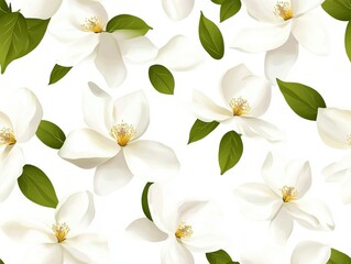 Obraz premium Seamless mini white magnolias, Pattern on Green Background