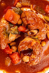 Tomato meat soup vegetable goulash fresh tasty food dish delicious gourmet food background on the table rustic food top view copy space keto and paleo diet