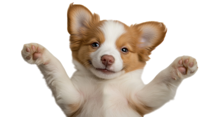 Adorable puppy joyfully stretching its paws in a playful display of excitement and happiness