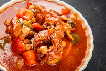 Tomato meat soup vegetable goulash fresh tasty food dish delicious gourmet food background on the...