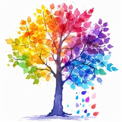 Clipart of a tree with rainbow leaves seasonal change concept