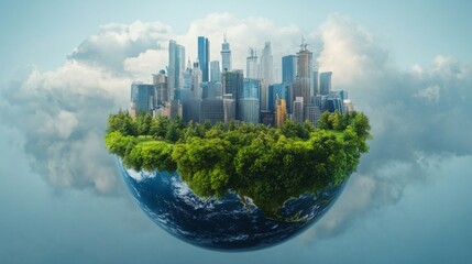 Earth planet with modern city on the background