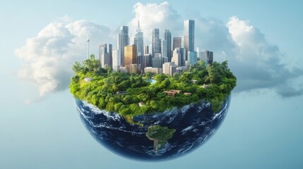 Earth planet with modern city on the background