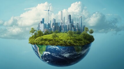 Earth planet with modern city on the background