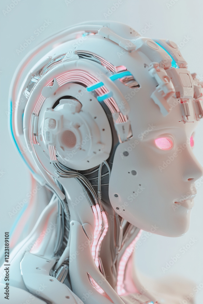 Poster this highly advanced humanoid robot features glowing neural network patterns on its head