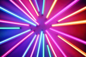 Obraz premium Colorful Neon Light Tubes Radiating in Dynamic Circular Pattern