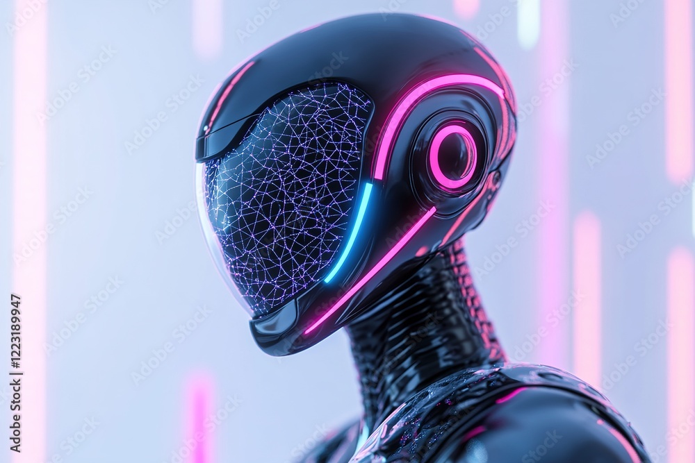 Poster this stunning robot features a sleek design with glowing neural network patterns on its head