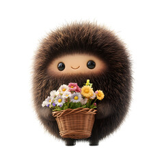 Hedge Holding a Basket of Flowers Isolated on Transparent Background