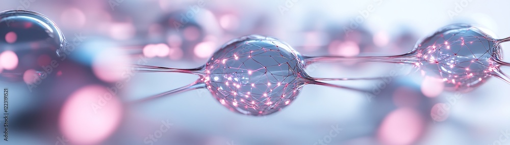 Poster a vibrant 3d network features glowing teal and magenta nodes linked by metallic lines, creating a ne