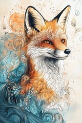 Obraz premium Fox illustration blends vibrant colors with intricate patterns,