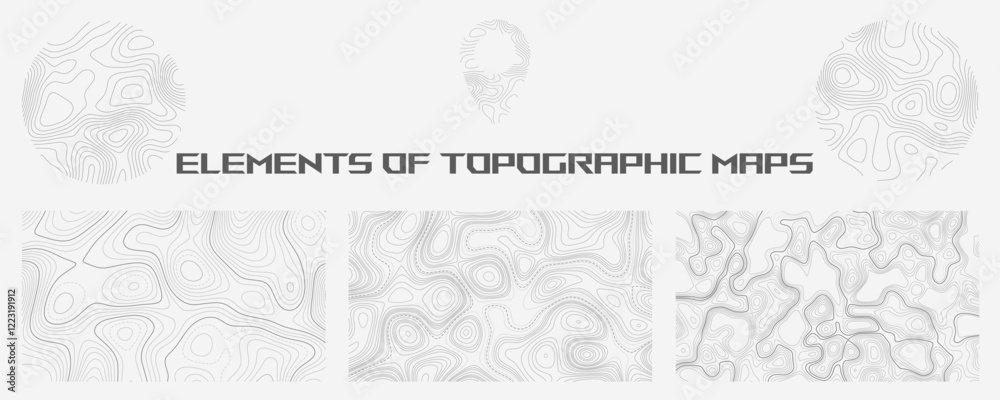 Aufkleber topographic map. gray outlines on a light background. contour abstract background. 3d vector illustr