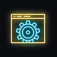 Neon icon of a gear representing the concept of web development