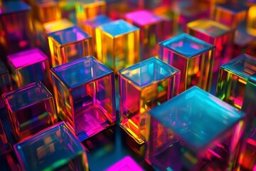 Abstract Colorful Cubes with Neon Glow in Vibrant Background