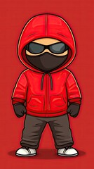 Red hoodie character, standing, red background, gaming avatar