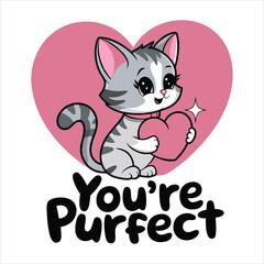 Valentine cat  typography tshirt design with heart icon. 