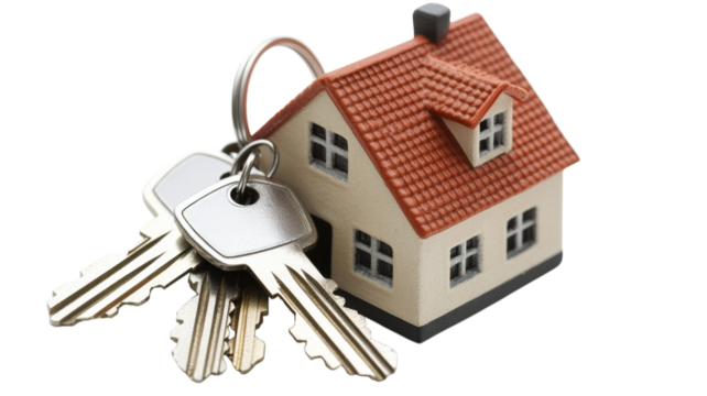 Keys resting on a charming miniature house symbolizing new beginnings and home ownership dreams
