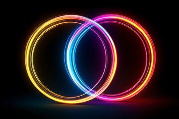 Colorful Light Rings in Multi-Hued Swirls on Dark Background