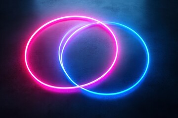 Obraz premium Neon Light Circles Over Dark Surface Creating Vibrant Visual Contrast