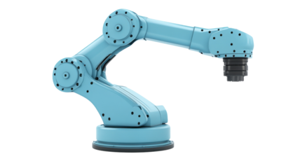 A sleek blue robotic arm demonstrating precision and agility in a modern workspace