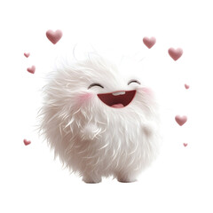 Fluffy 3D Cartoon Cat with Glowing Head and Hearts Isolated on Transparent Background