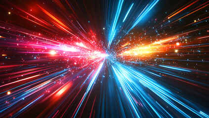 Blue laser beam effect dash with high-speed shine and emit colorful light on dark black background convey sense of energy move in straight line dynamic on cosmic perfect for science fictional